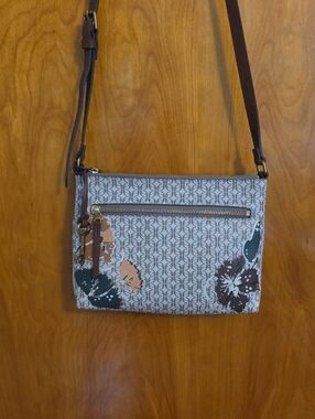 Relic Floral-Print Crossbody Bag in Brown & Cream with Adjustable Strap